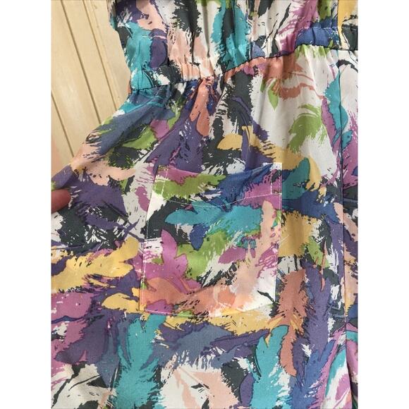 R. 89 Silk Romper Pastel Colors Size Small Ruffle Sleeveless Summer Round Neck - Picture 3 of 7